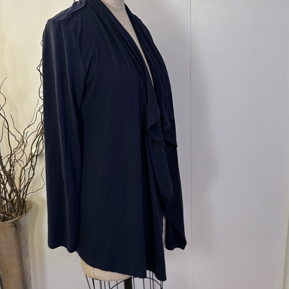 Long sleeve Navy Ruffle Open Front Cardigan Sweater - Picture 5 of 7